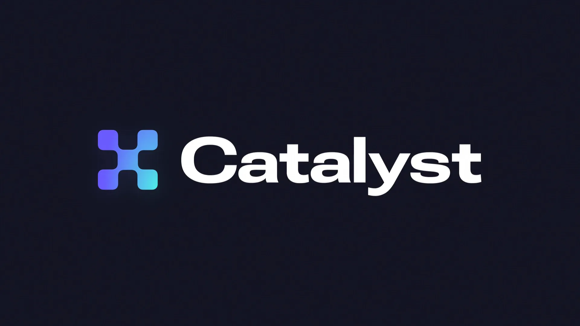 The Catalyst logo on navy: the blue-to-cyan Spark beside the white Catalyst wordmark, animated in a loop.